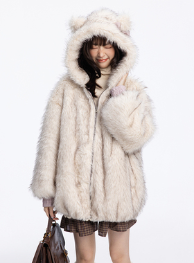 甜鱼少盐 [绒绒猫咪]两面穿仿皮草外套女冬季甜美小个子皮毛一体