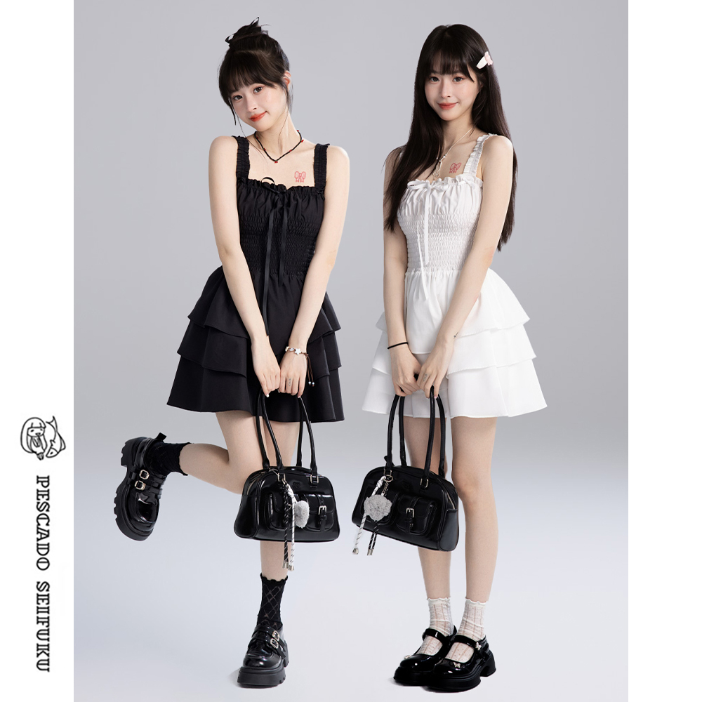 白色吊带连衣裙女夏季甜美小个子