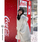 咸鱼衣橱 2.0猫耳白色大衣女秋冬2025甜美千金小个子长款 连帽外套