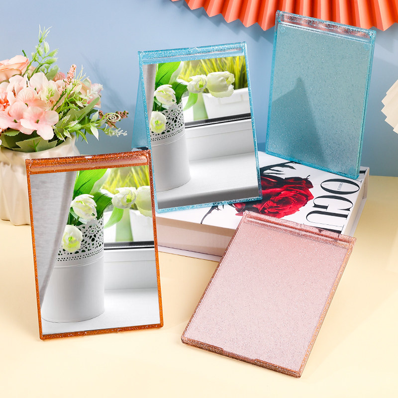 台式长方形透明亮银折叠镜子布灵布灵颜值便携随身镜子桌面化妆镜