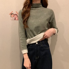 Real shot real price Korean version bright bright gilded cashmere thickened warm cotton cashmere thin bottomed shirt