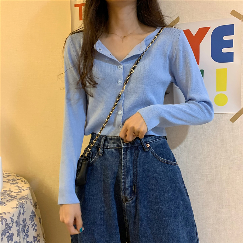 Real price early spring new Korean retro elegant short knitting with cardigan top