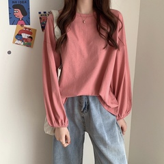 Real price basic loose and simple round neck Lantern Sleeve long sleeve T-shirt