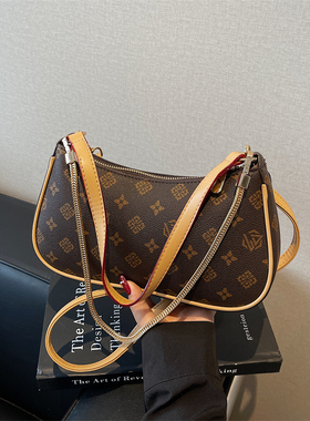 腋下包夏天包包女2025新款老花hobo麻将包爆款洋气月亮包斜挎小包