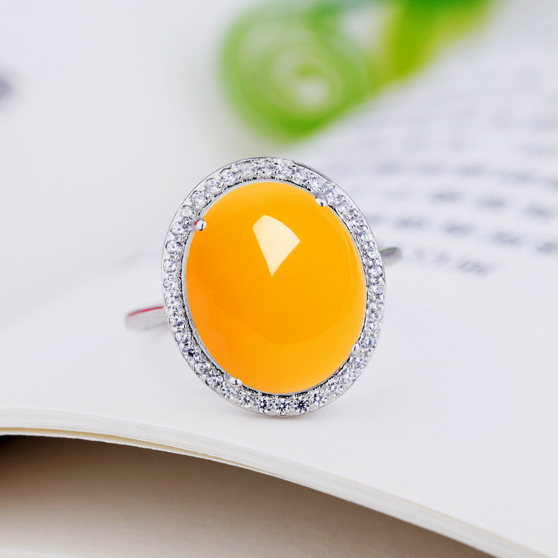 S925纯银戒指空托DIY开口银饰戒托蜜蜡戒托绿松石戒托女款11*14 - 封面