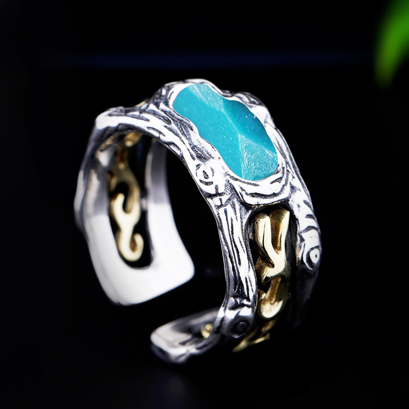 s925戒指空托绿松石南红蜜蜡随形