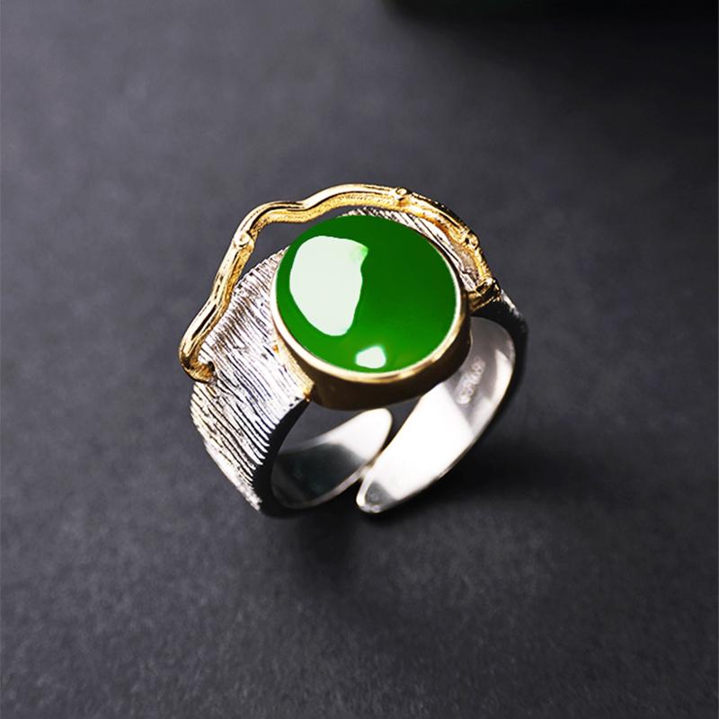通体S925银个性戒指空托绿松石戒托镶嵌玉石翡翠活口戒托10*11.8