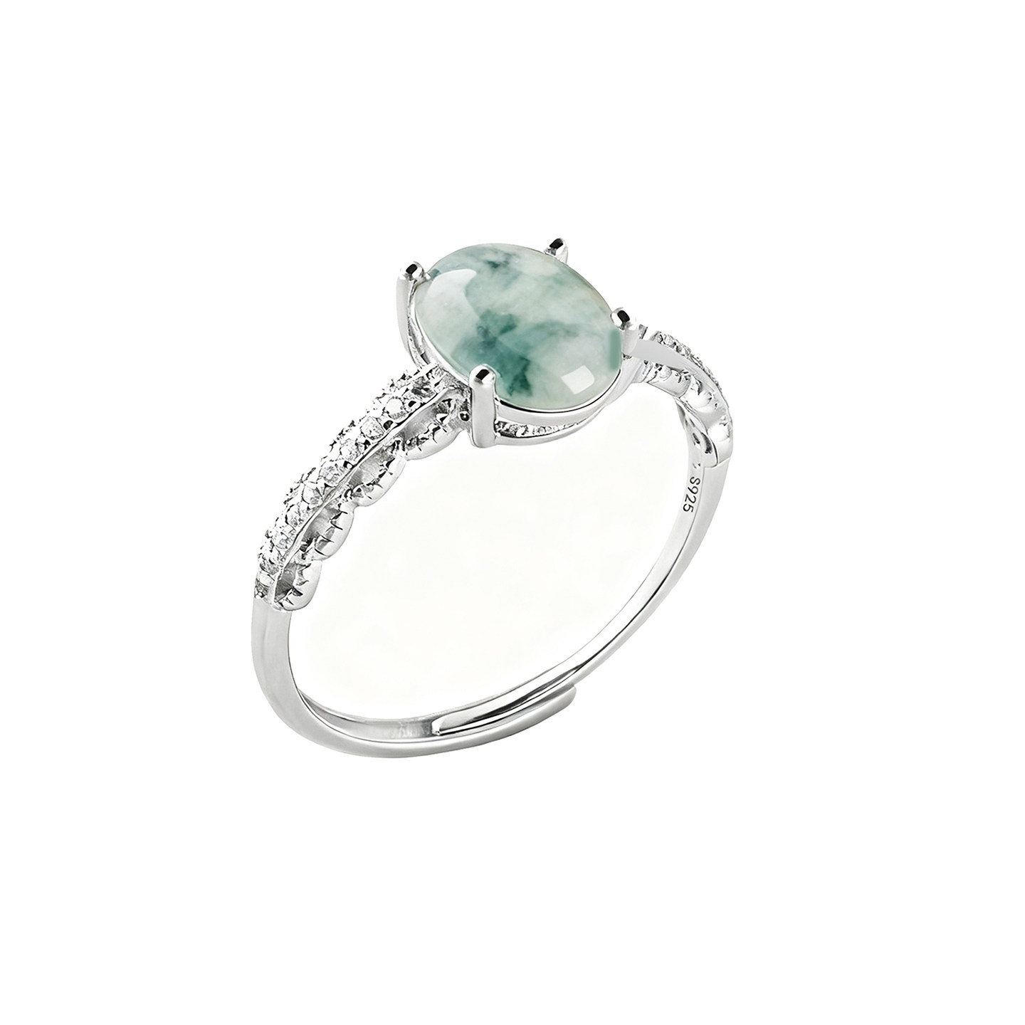 S925银戒指空托个性女款镶嵌冰种玉石飘花翡翠银饰戒托7*8.6