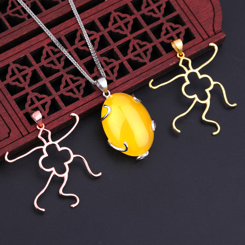 随形空托925银吊坠空托镶嵌异形圆形花朵蜜蜡琥珀绿松石吊坠空托