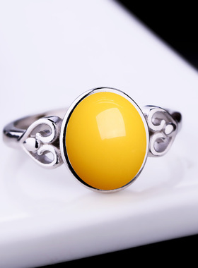 纯银镶嵌蜜蜡玉石翡翠戒指托