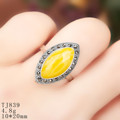 diy蜜蜡琥珀戒指空托镶嵌绿松石