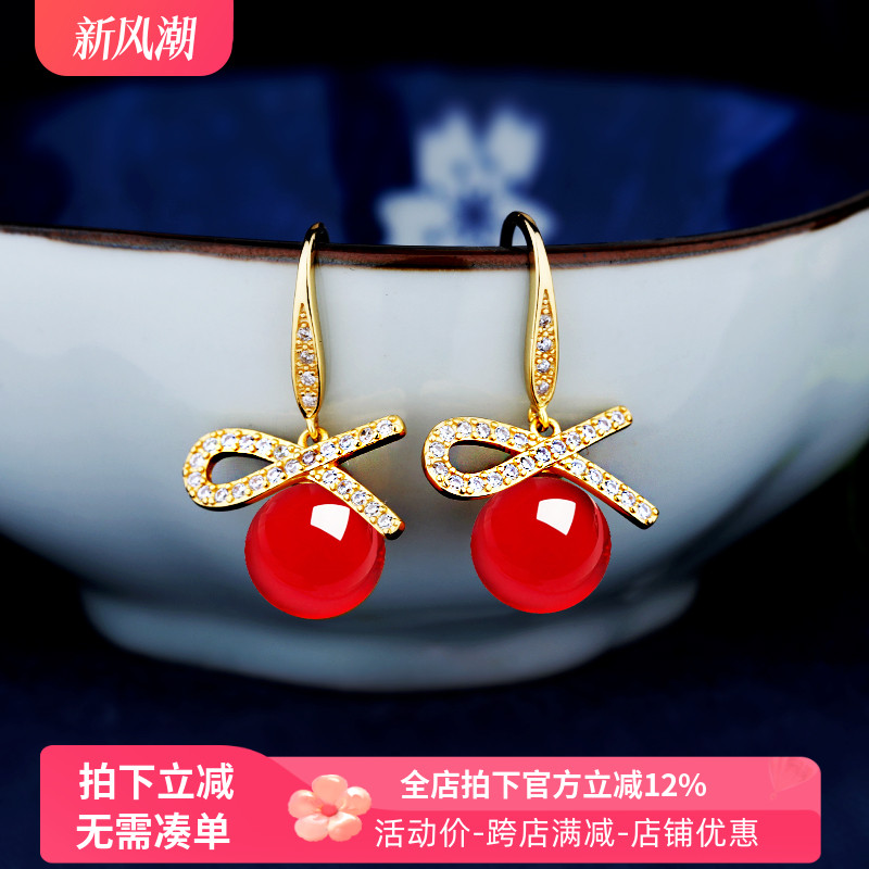 diy耳环配件空托S925纯银耳环空托镶嵌珍珠圆珠子蜜蜡耳坠托银托