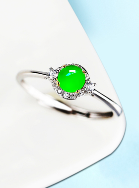 戒指空托女S925纯银韩版翡翠蜜蜡