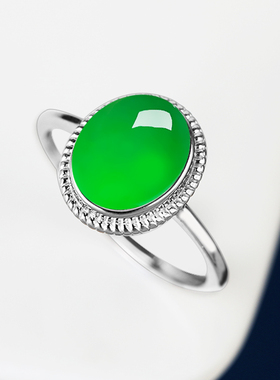 铂银满楼925银镶嵌玉石戒面戒托