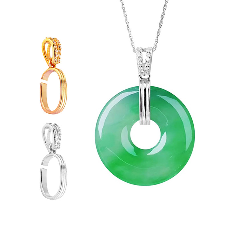 S925纯银吊坠扣玉坠扣diy甜甜圈平安石扣翡翠银扣头项链银卡扣女