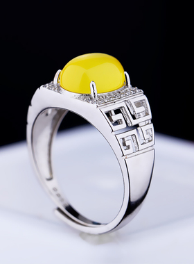 纯银戒指镶嵌翡翠玉石开口S925