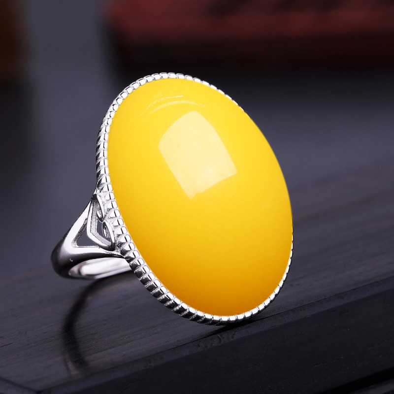 s925银戒指空托女款戒指托琥珀