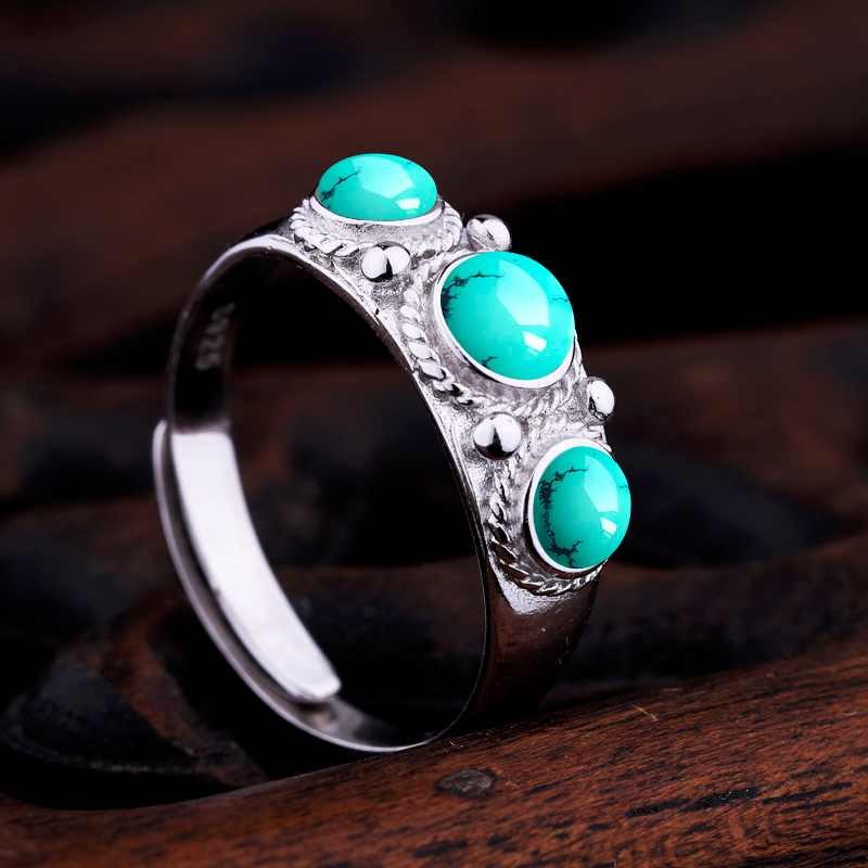 S925银戒指托男镶嵌绿松石蜜蜡南红银饰空托纯银现货戒托4*4 5*5