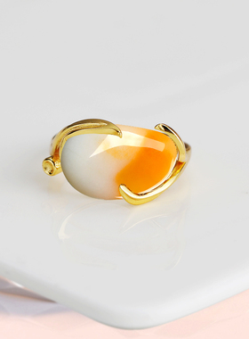 S925纯银戒指空托diy镶嵌蜜蜡琥珀松石貔貅随形戒托