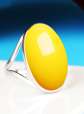 铂银满楼925银镶嵌蜜蜡椭圆戒托