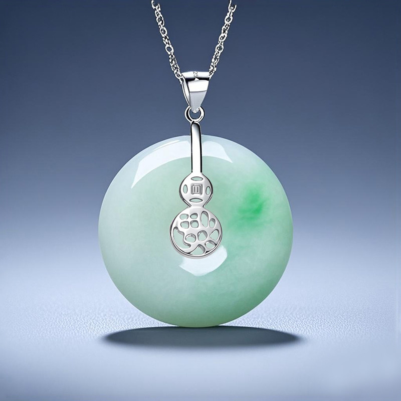 S925纯银平安扣头福到镶嵌diy配件玉器翡翠平安扣夹扣项坠吊坠扣