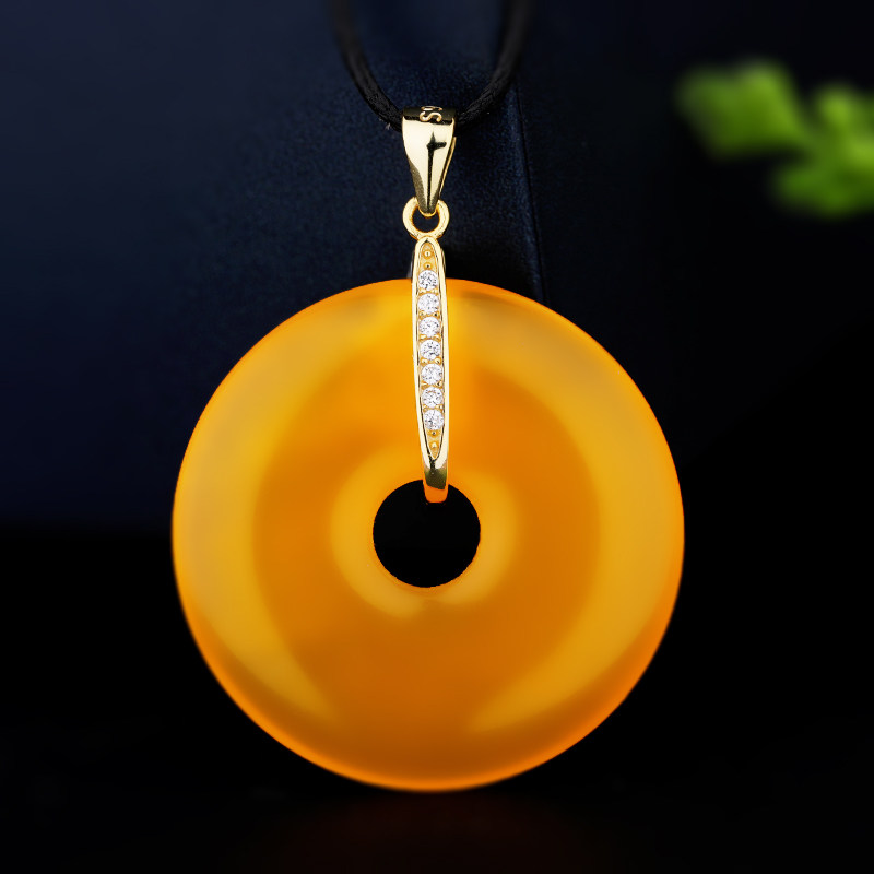 s925纯银吊坠空托项链项坠扣子玉石翡翠蜜蜡和田玉石平安石扣头女