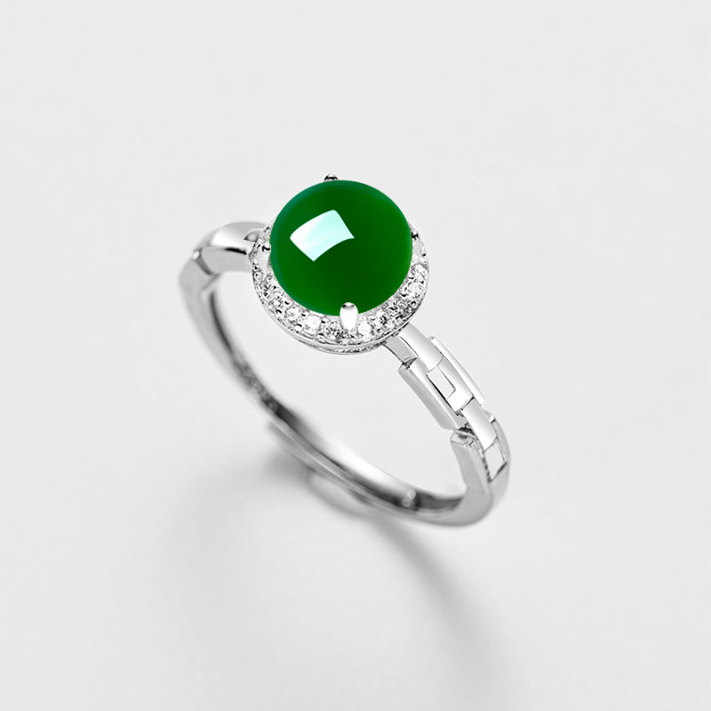 S925纯银戒指空托个性女戒子镶嵌翡翠玉石绿松石圆形戒托 6*6 4*4