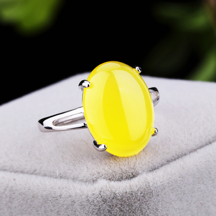 通体S925纯银戒指空托镶嵌蜜蜡女椭圆形蛋面银戒拖托女DIY 10*14