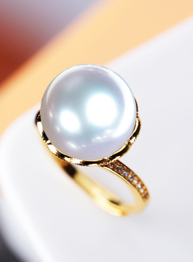 女戒托S925纯银戒指空托DIY镶嵌珍珠翡翠蜜蜡珠子12 13 14圆珠