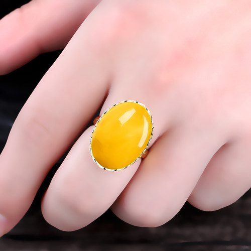 s925黄金色女款戒指镶嵌开口纯银