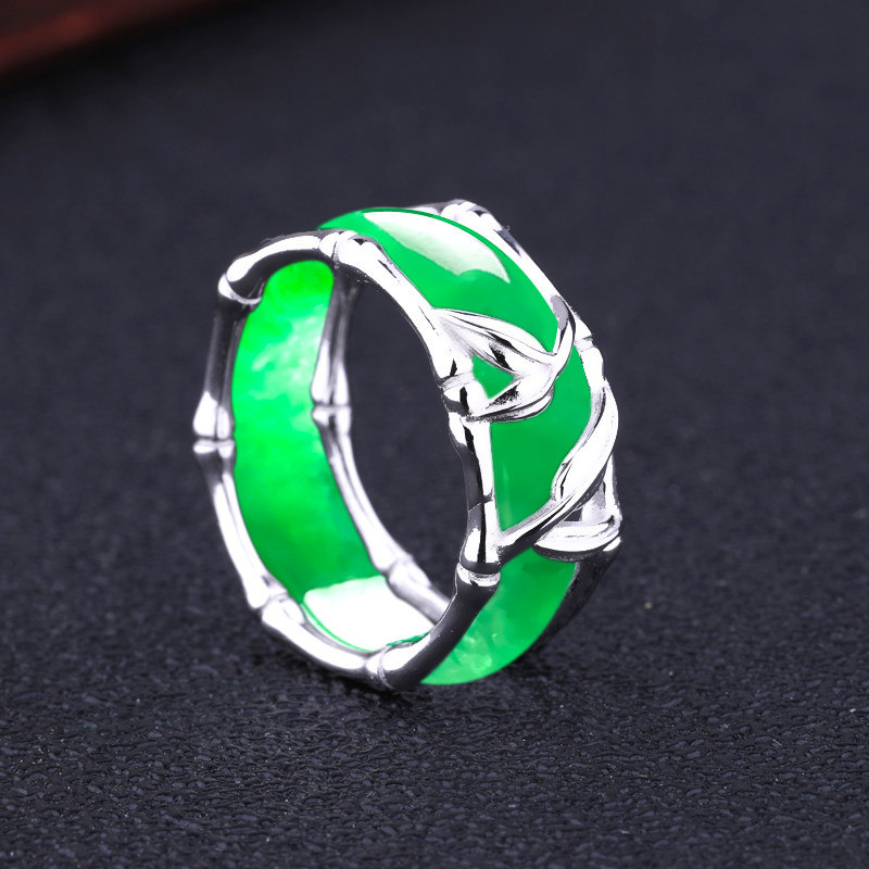 S925纯银戒指空托DIY镶嵌翡翠玉石蜜蜡戒指环套戒指环保护套银托