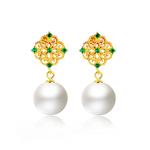 S925纯银耳钉空托diy配件手工镶嵌翡翠琥珀珍珠圆珠时尚耳饰银托