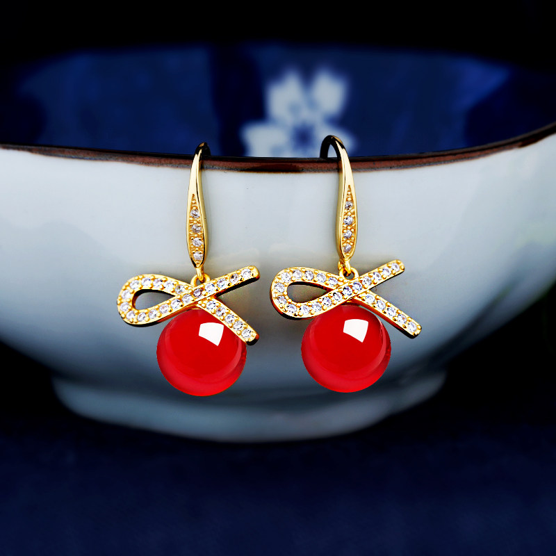 diy耳环配件空托S925纯银耳环空托镶嵌珍珠圆珠子蜜蜡耳坠托银托