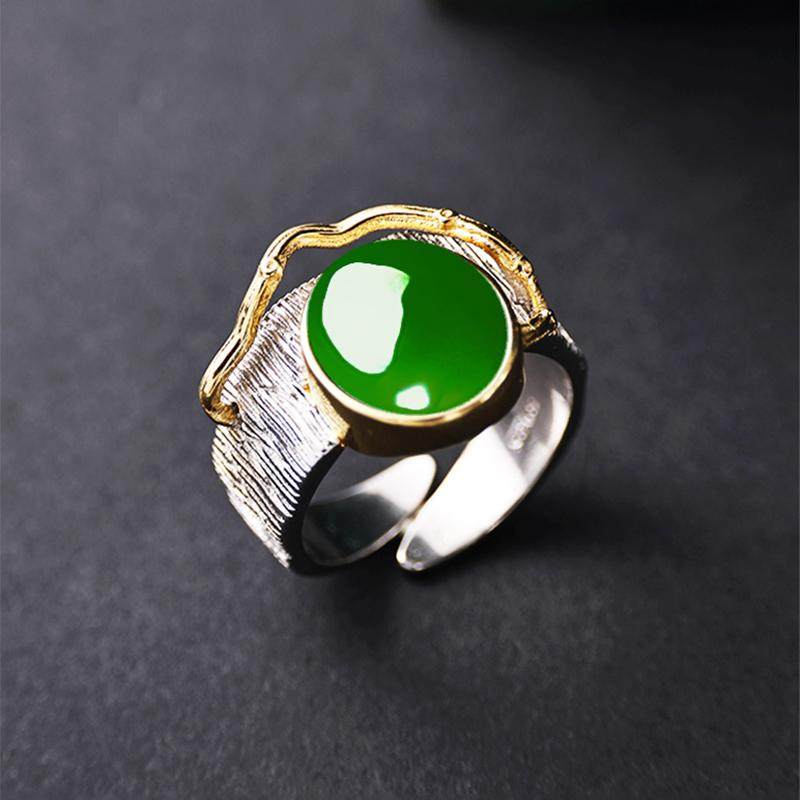 通体S925银个性戒指空托绿松石戒托镶嵌玉石翡翠活口戒托10*11.8
