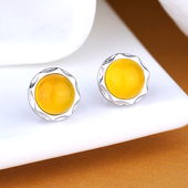 S925纯银耳钉托女镶嵌蜜蜡绿松石耳饰耳钉托空托