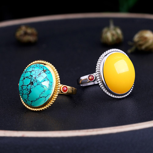 戒托女款纯银s925空托琥珀绿松石