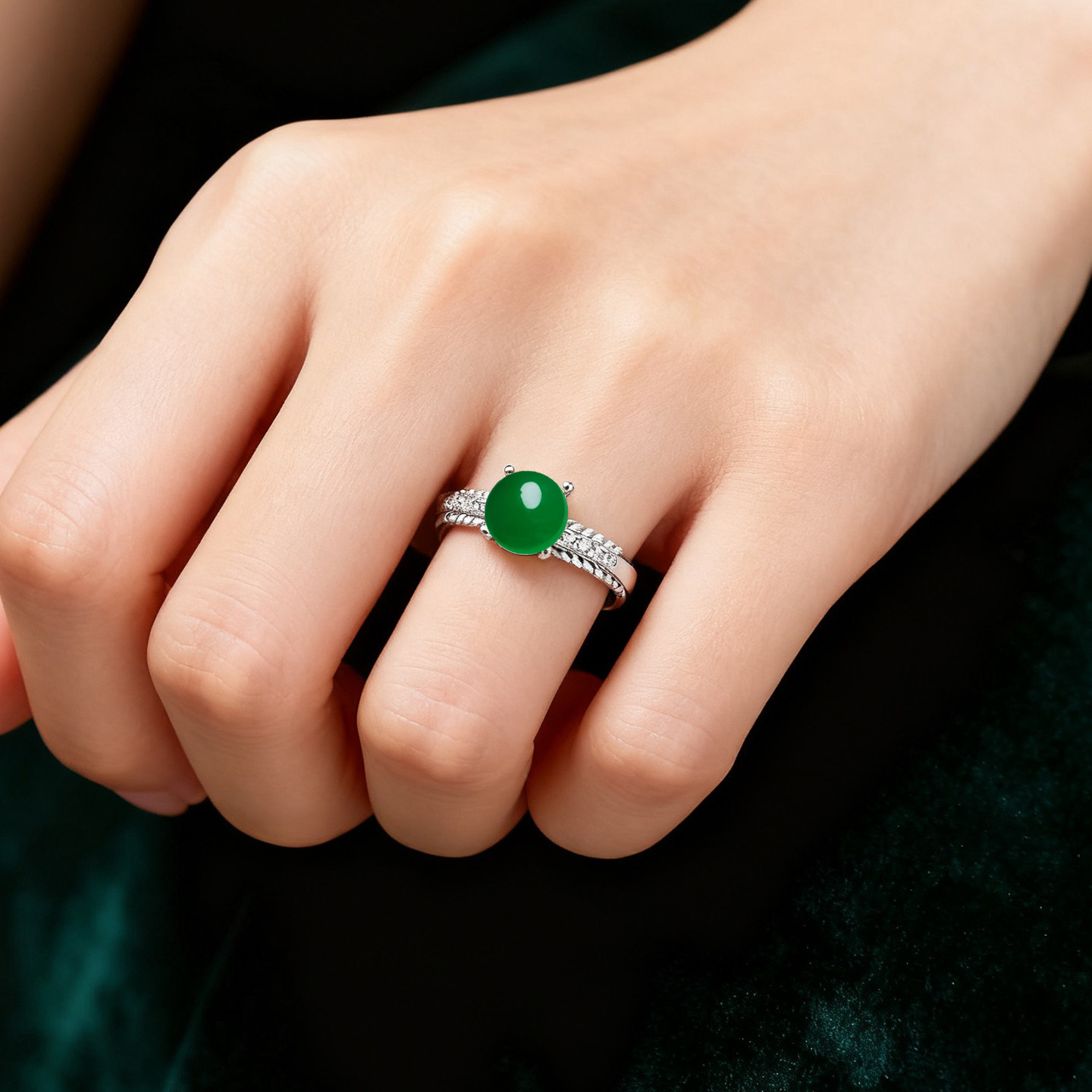 新款S925纯银戒指空托女款diy镶嵌绿松石玉石翡翠尖底圆形戒托6*6