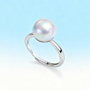 通体s925纯银珍珠圆珠戒指空托DIY镶嵌银托戒托活口简单银戒指托