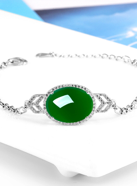 S925纯银手链空托女韩版镶嵌翡翠