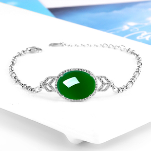 新款S925银手链空托轻奢小众精致手工镶嵌翡翠玉石手链配件12*16