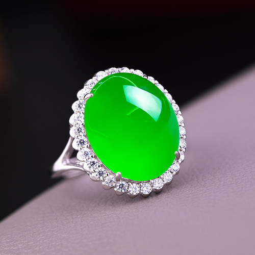 镶嵌铂银满楼女纯银戒指空托翡翠