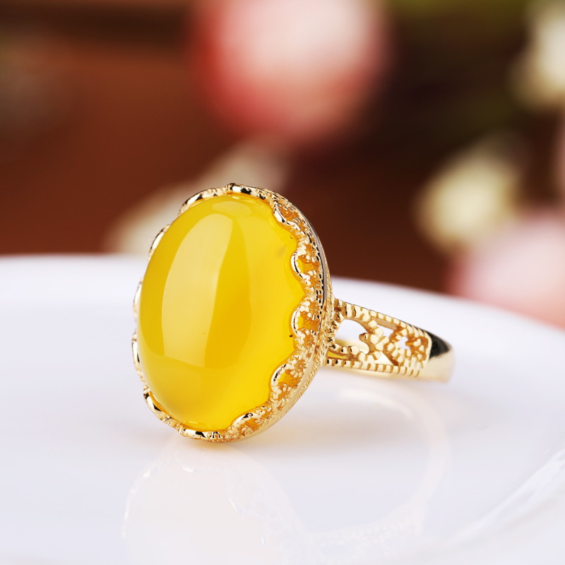 s925镶嵌戒指空托蜜蜡银戒指翡翠