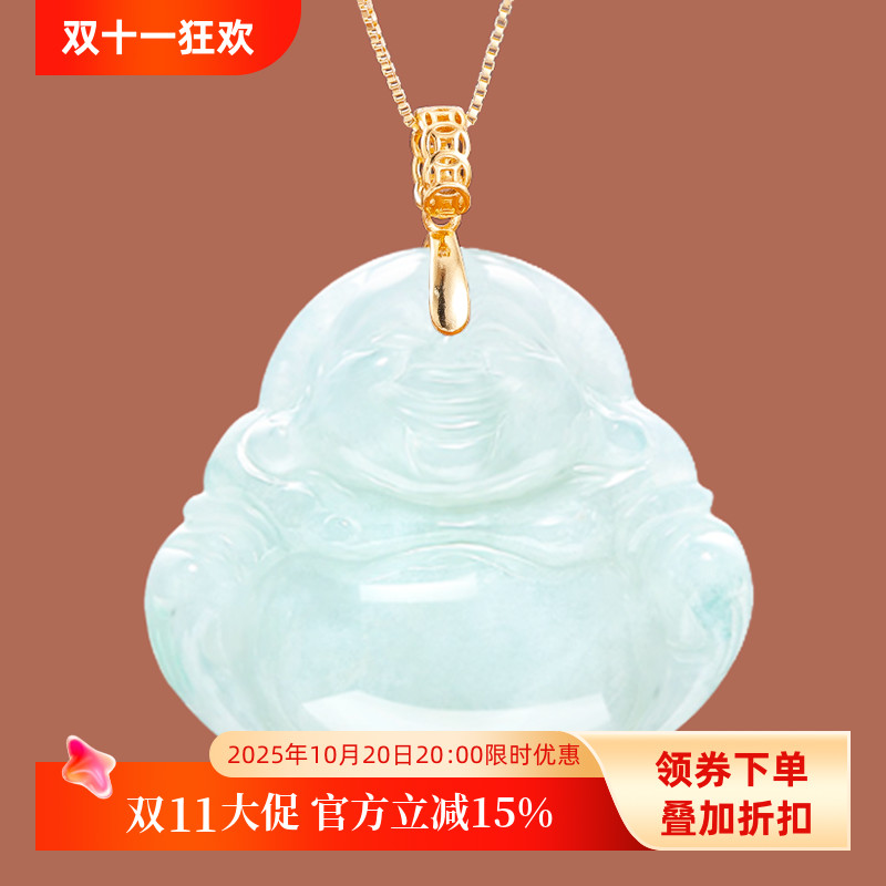 通体S925纯银吊坠扣镶嵌翡翠佛公银扣头项链扣玉坠扣子配件银饰品