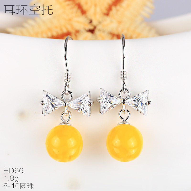 S925纯银耳环空托镶嵌珍珠配件
