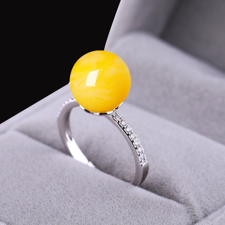 S925纯银戒指空托镶嵌蜜蜡琥珀翡翠银饰品戒托圆珠戒托11 12 13mm