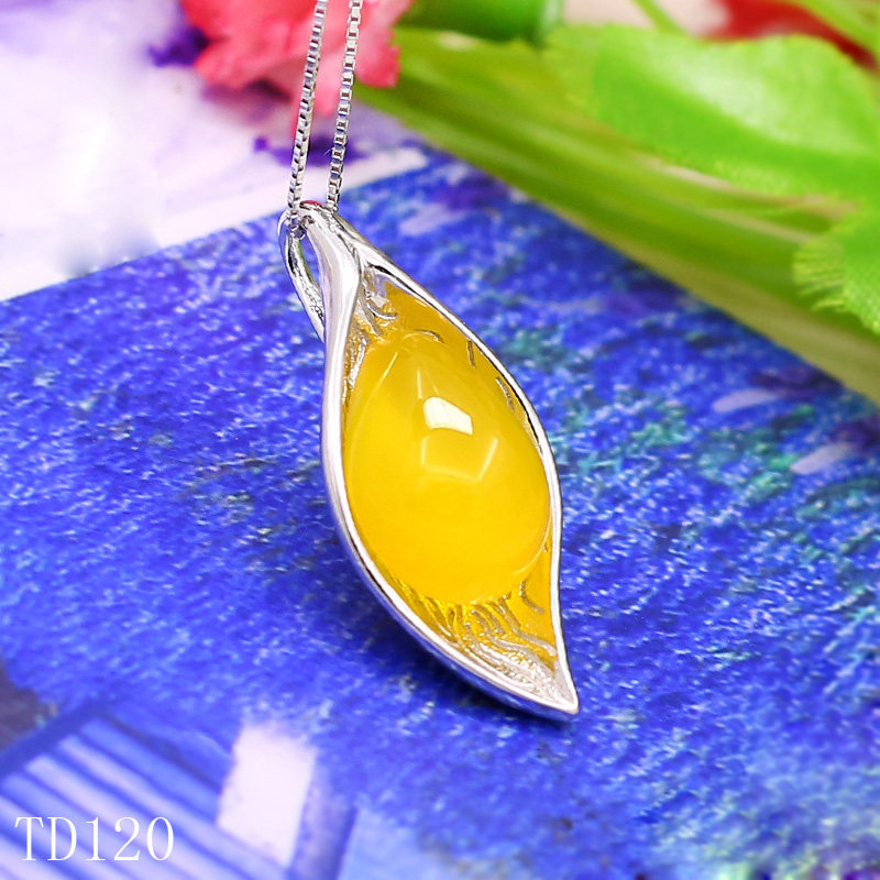 S925纯银吊坠空托镶嵌蜜蜡琥珀宝石DIY手工制作项坠配件叶子空托