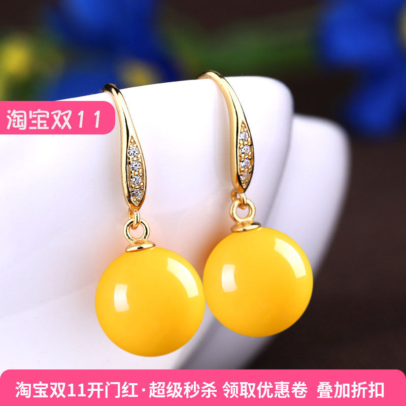 S925纯银耳环空托女镶嵌蜜蜡琥珀珍珠圆珠耳饰耳环钩耳坠银托空托