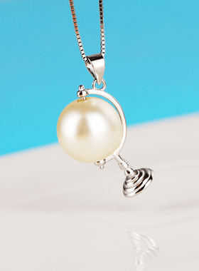 纯银吊坠空托镶嵌圆珠珍珠翡翠女