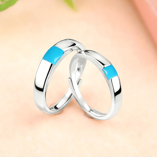 S925纯银戒指空托光面情侣镶嵌绿松石蜜蜡翡翠方戒托男女 3*3 4*4