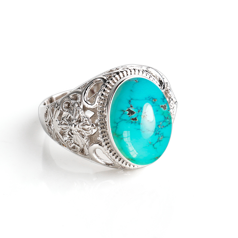 925银戒指空托镶嵌翡翠绿松石